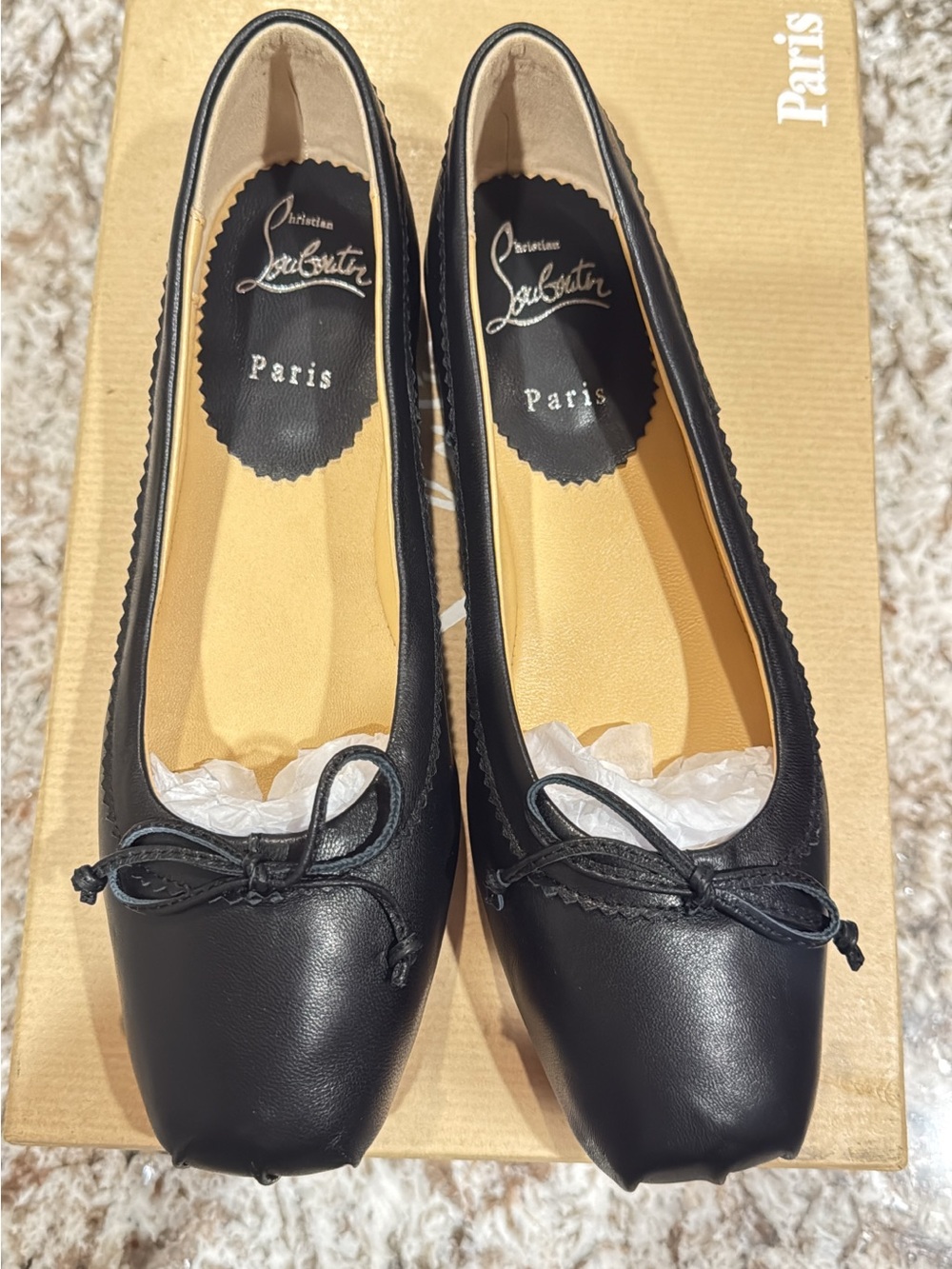 Christian Louboutin Black Leather Ballet Flats with Bow
